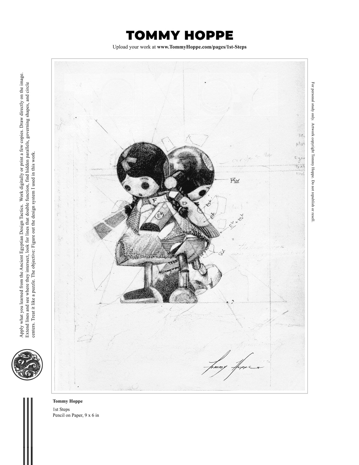 Lesson 2 practice sheet: 1st Steps by Tommy Hoppe, with geometric construction lines.