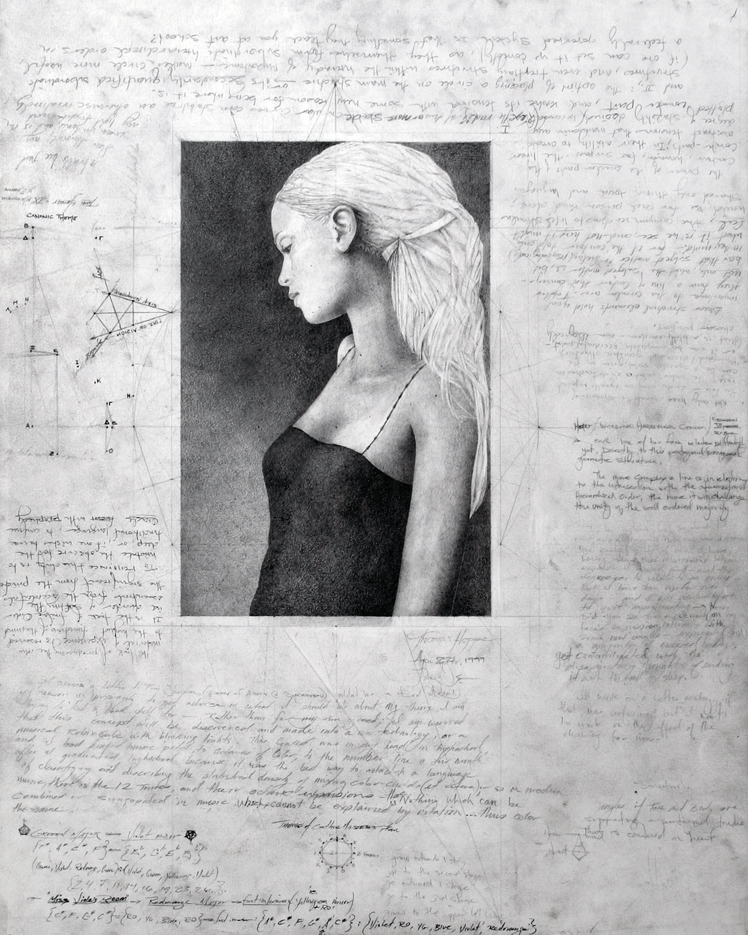 Full view of the ‘Lisa Descending the Stairs’ limited edition black and white art print by Tommy Hoppe.