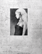 Full view of the 'Lisa Descending the Stairs' limited edition black and white art print by Tommy Hoppe.