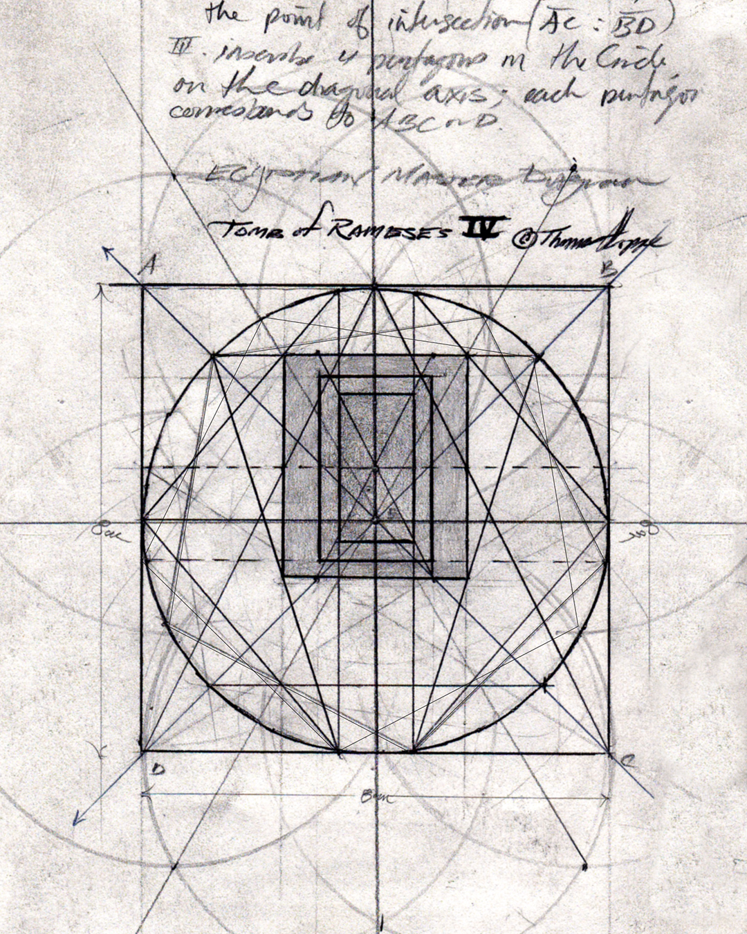 Analysis of the Kings Chamber, Tomb of Ramses IV, 1999, pen and pencil on paper by Tommy Hoppe