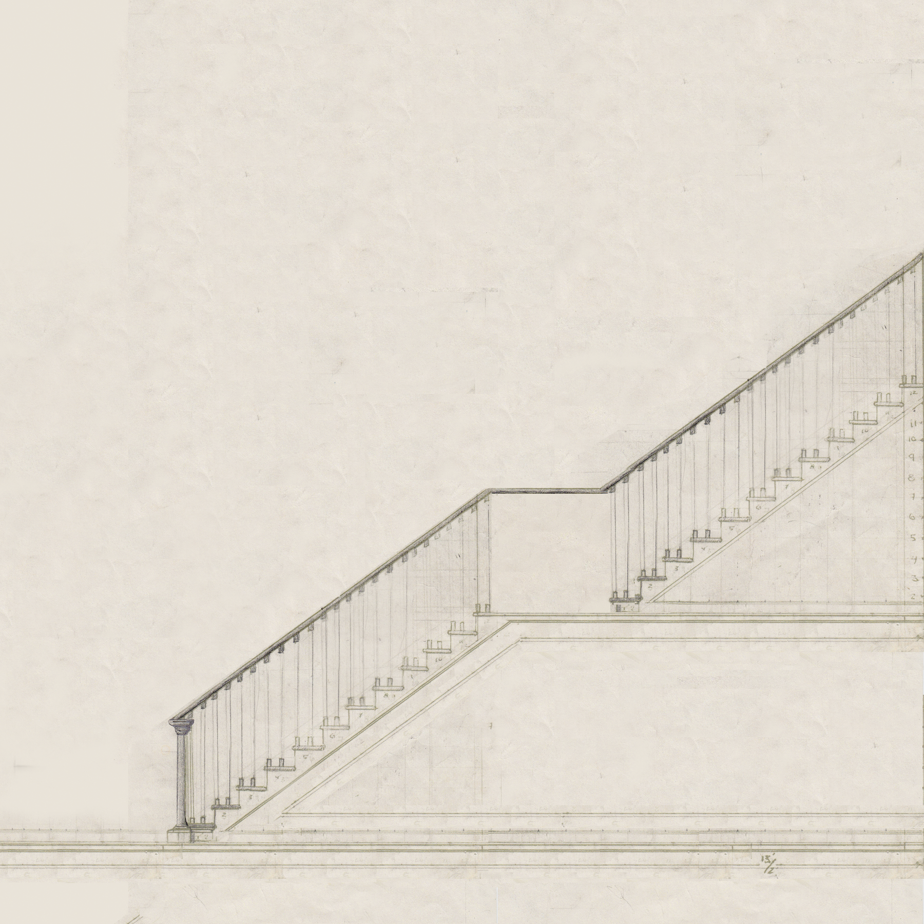 Hand-drawn staircase with two flights and a landing