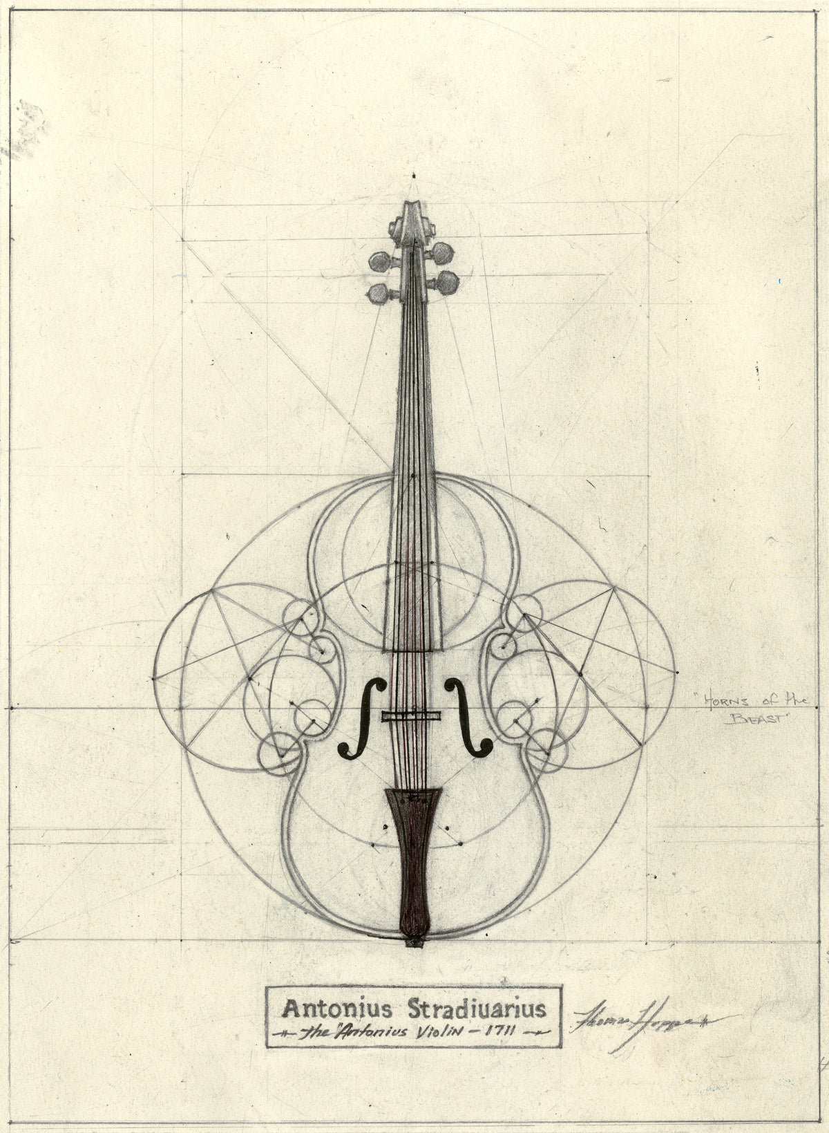 Harmonic Analysis of a 1711 Stradivarius Antonius Violin, drawn by Tommy Hoppe in 2024