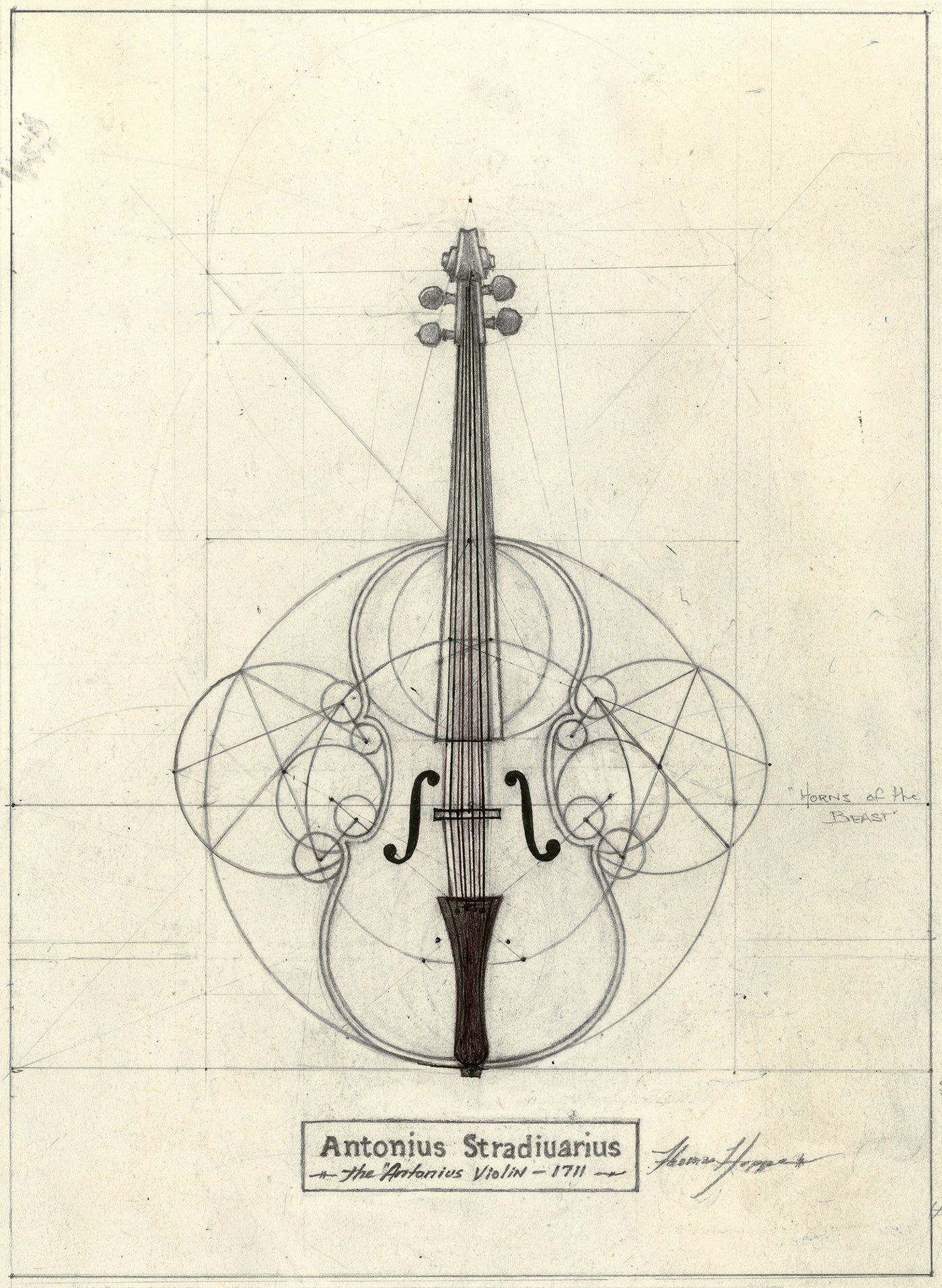 Harmonic Analysis of a 1711 Stradivarius Antonius Violin, drawn by Tommy Hoppe in 2024